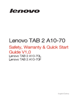 Lenovo TAB 2 A10-70L Safety, Warranty & Quick Start
